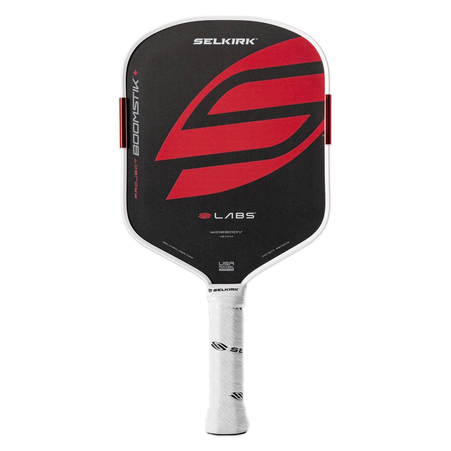 Front view of black & red color Selkirk Labs widebody Boomstik paddle